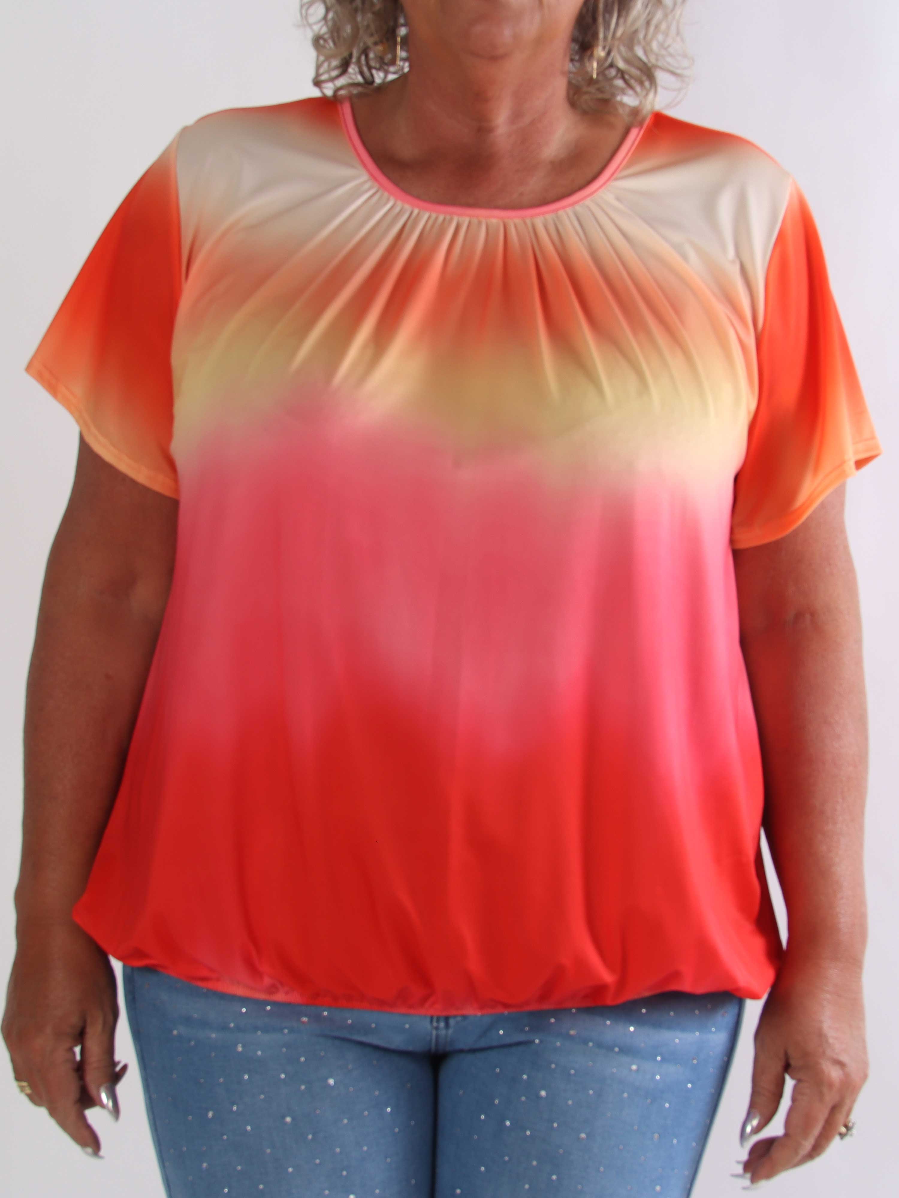 Miracle Batik - Plus size t-shirt i faded farver med elastik for enden